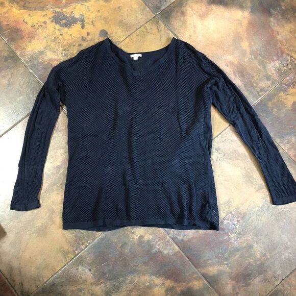 Gap Women’s Classic Mesh Navy Long Sleeve V-neck Pullover  Size Large - Picture 1 of 12